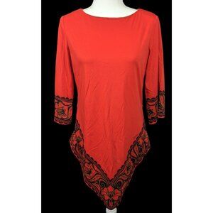 Vintage 70s Miss Shaheen Red And Black Gothic Tunic Size 12